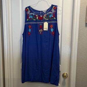 JODIFL Blue Midi Dress with Multicolor Embroidery
